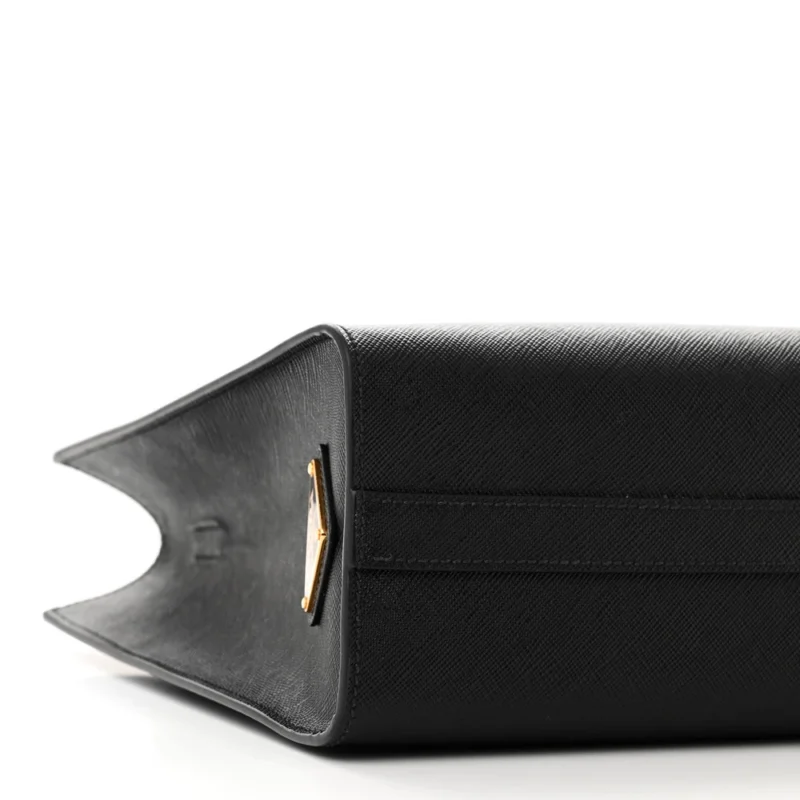 PRADA MEDIUM LUX LOGO EMBOSSED SHOULDER TOTE HANDBAG BLACK SAFFIANO LEATHER - Image 4