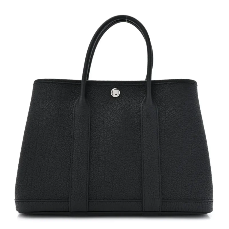 HERM??S GARDEN PARTY 30 TPM BLACK NEGONDA LEATHER PALLADIUM SILVER HARDWARE