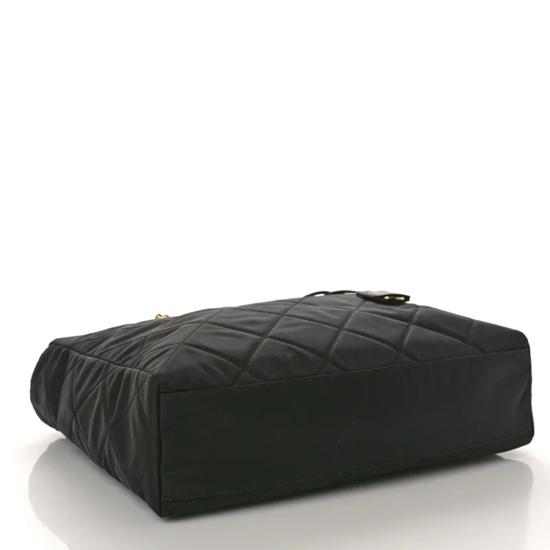 PRADA LARGE IMPUNTU TRIANGLE STITCHED RE-EDITION 1995 CHAINE SHOULDER BAG BLACK RE-NYLON & SAFFIANO LEATHER - Image 6