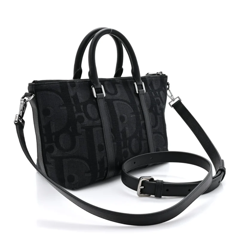 DIOR MEDIUM WEEKENDER 25 BAG BLACK MAXI OBLIQUE CANVAS RUTHENIUM HARDWARE - Image 3