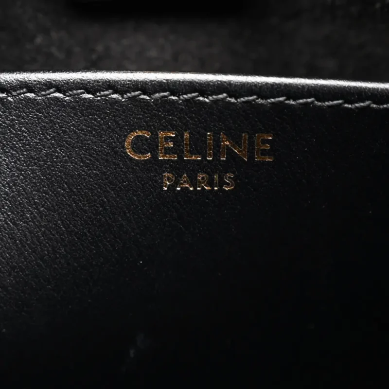 CELINE SMALL TRIOMPHE CABAS DRAWSTRING BLACK SMOOTH CALFSKIN LEATHER GOLD HARDWARE - Image 2