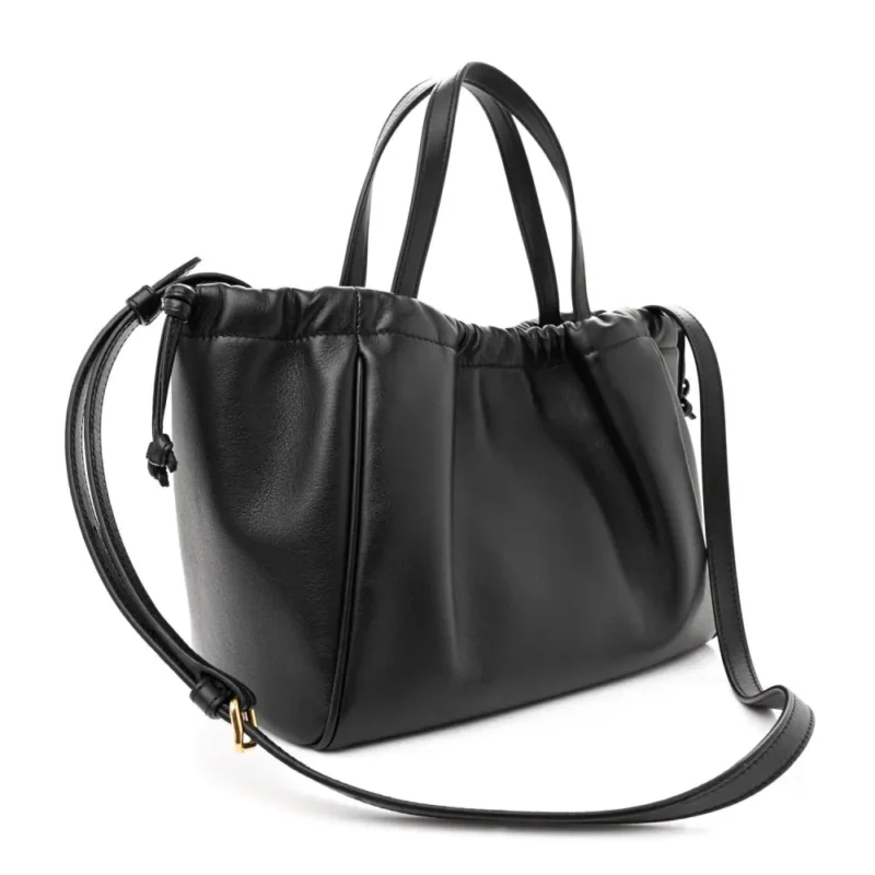 CELINE SMALL TRIOMPHE CABAS DRAWSTRING BLACK SMOOTH CALFSKIN LEATHER GOLD HARDWARE - Image 3