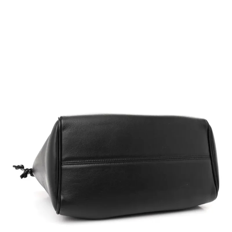 CELINE SMALL TRIOMPHE CABAS DRAWSTRING BLACK SMOOTH CALFSKIN LEATHER GOLD HARDWARE - Image 6