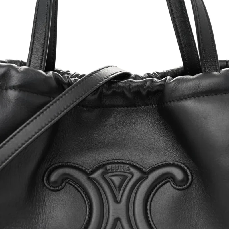 CELINE SMALL TRIOMPHE CABAS DRAWSTRING BLACK SMOOTH CALFSKIN LEATHER GOLD HARDWARE - Image 8