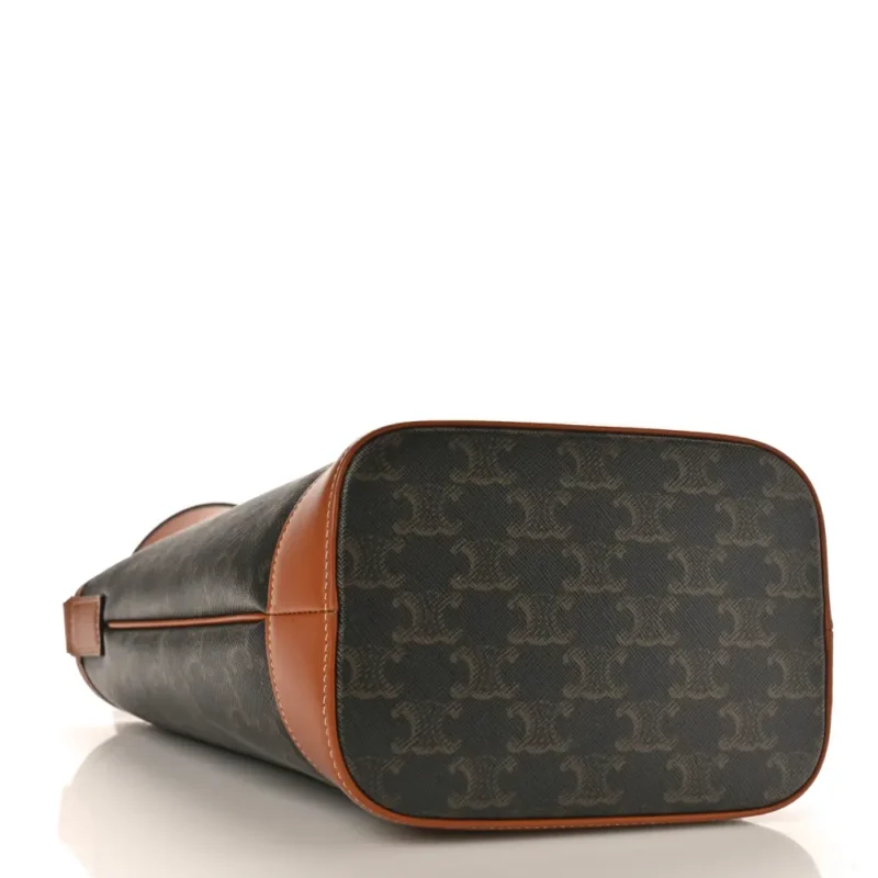 CELINE SMALL BUCKET BAG TAN TRIOMPHE CANVAS & CALFSKIN LEATHER GOLD HARDWARE - Image 5