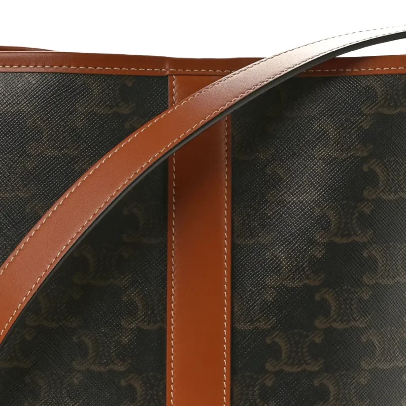 CELINE SMALL BUCKET BAG TAN TRIOMPHE CANVAS & CALFSKIN LEATHER GOLD HARDWARE - Image 7
