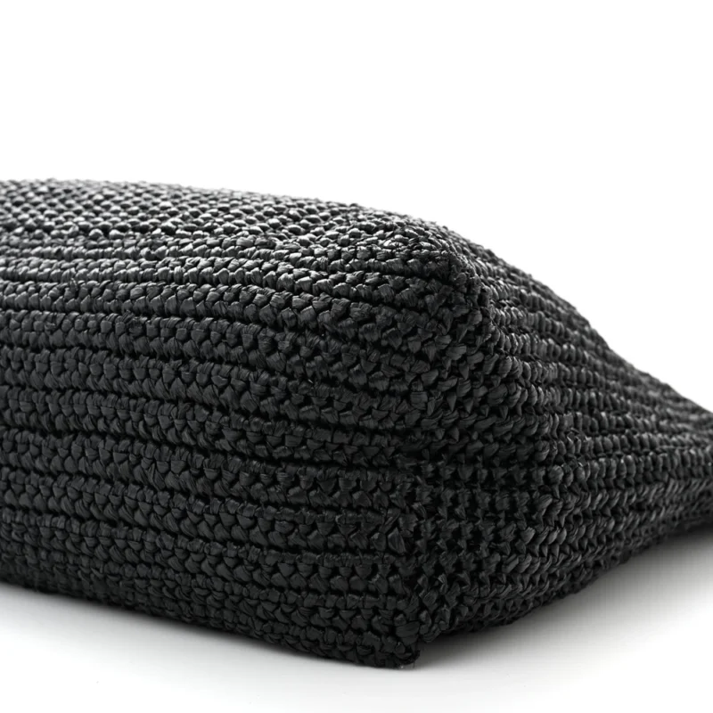 PRADA LARGE EFFECT CROCHET LOGO TOTE BAG BLACK YARN RAFFIA - Image 5