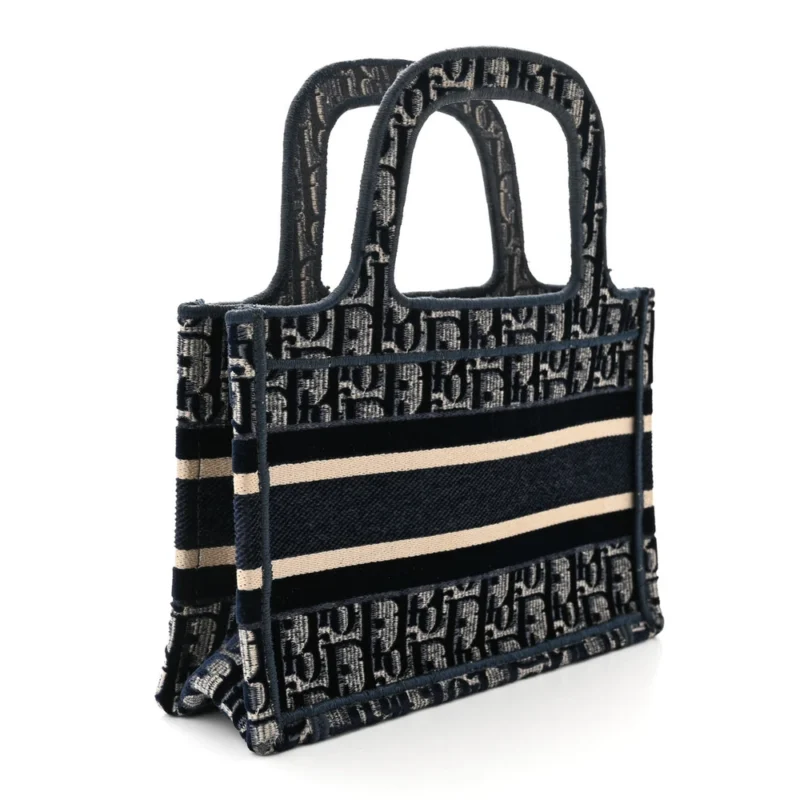 DIOR MINI BOOK TOTE BLUE VELVET OBLIQUE EMBROIDERED - Image 3