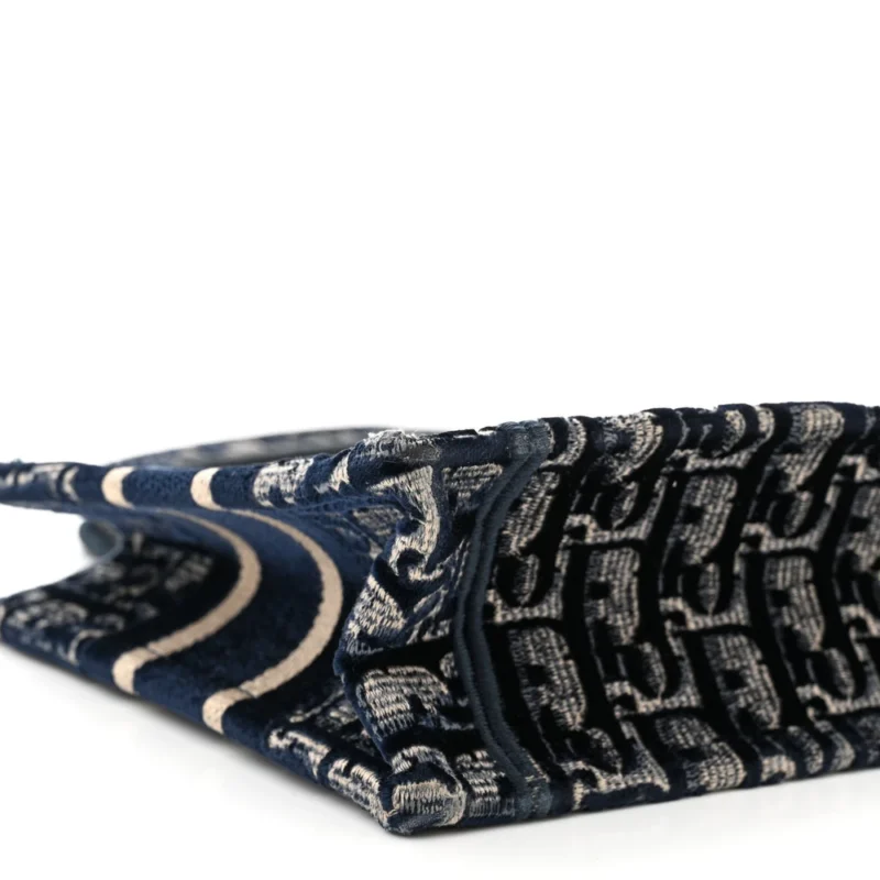 DIOR MINI BOOK TOTE BLUE VELVET OBLIQUE EMBROIDERED - Image 4