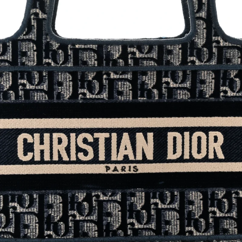 DIOR MINI BOOK TOTE BLUE VELVET OBLIQUE EMBROIDERED - Image 6