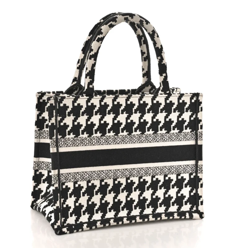 DIOR SMALL BOOK TOTE BLACK/WHITE HOUNDSTOOTH EMBROIDERED CANVAS - Image 3