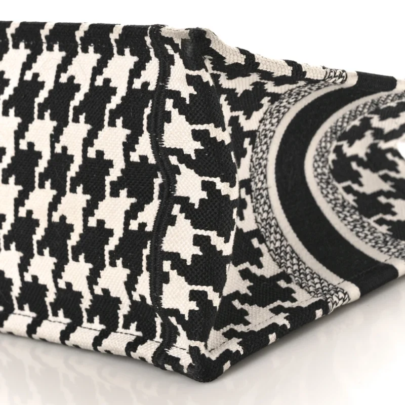 DIOR SMALL BOOK TOTE BLACK/WHITE HOUNDSTOOTH EMBROIDERED CANVAS - Image 4