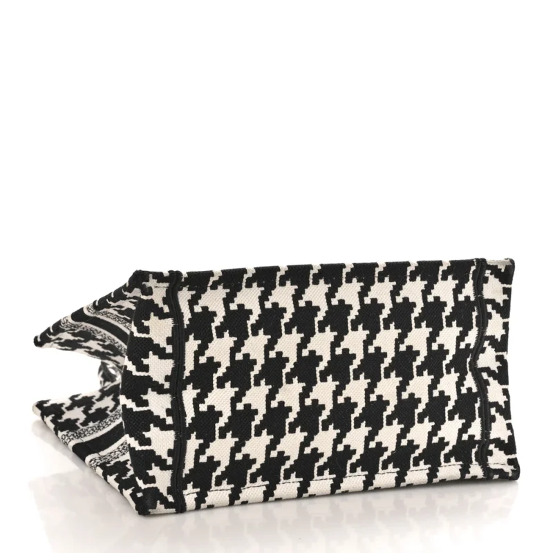 DIOR SMALL BOOK TOTE BLACK/WHITE HOUNDSTOOTH EMBROIDERED CANVAS - Image 5
