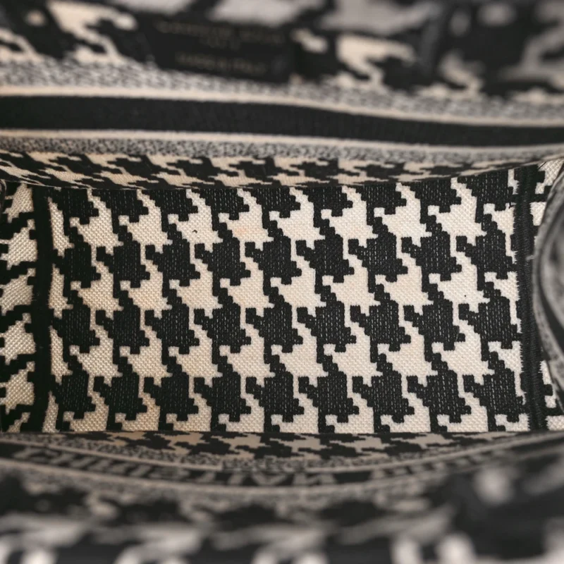 DIOR SMALL BOOK TOTE BLACK/WHITE HOUNDSTOOTH EMBROIDERED CANVAS - Image 6