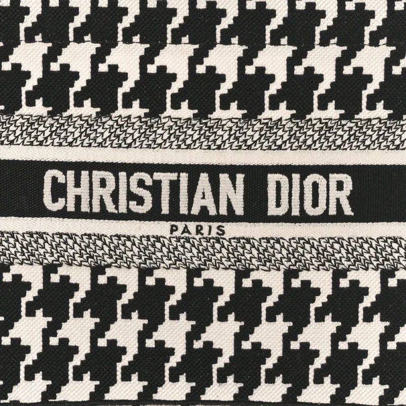 DIOR SMALL BOOK TOTE BLACK/WHITE HOUNDSTOOTH EMBROIDERED CANVAS - Image 7
