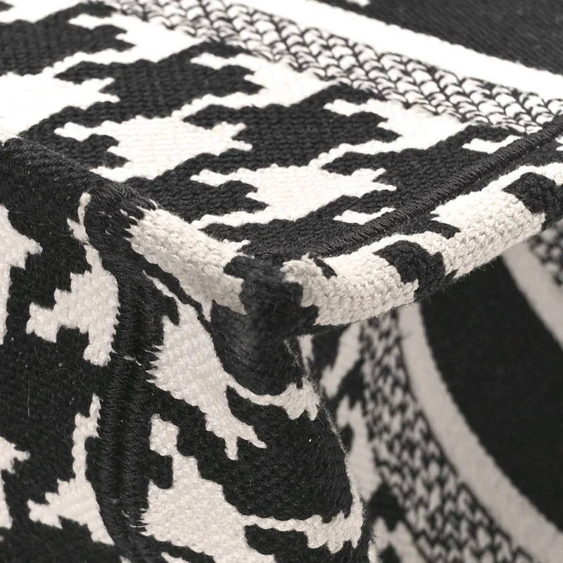 DIOR SMALL BOOK TOTE BLACK/WHITE HOUNDSTOOTH EMBROIDERED CANVAS - Image 8