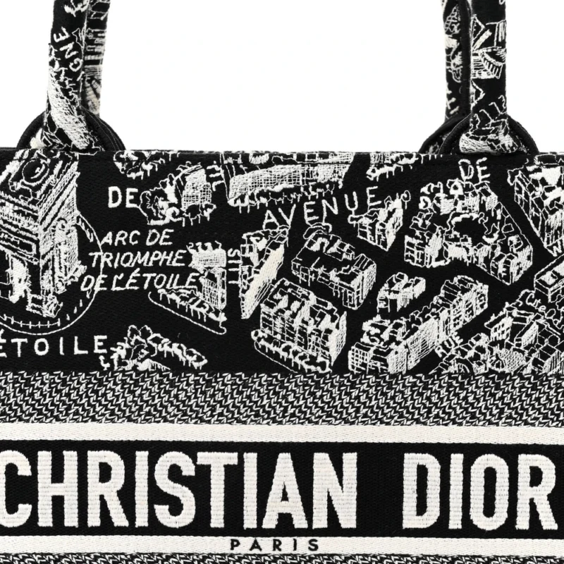 DIOR MEDIUM PLAN DE PARIS BOOK TOTE BLACK/WHITE EMBROIDERED CANVAS - Image 8