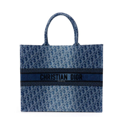 DIOR MINI POUCH NAVY BLUE OBLIQUE CANVAS SILVER HARDWARE