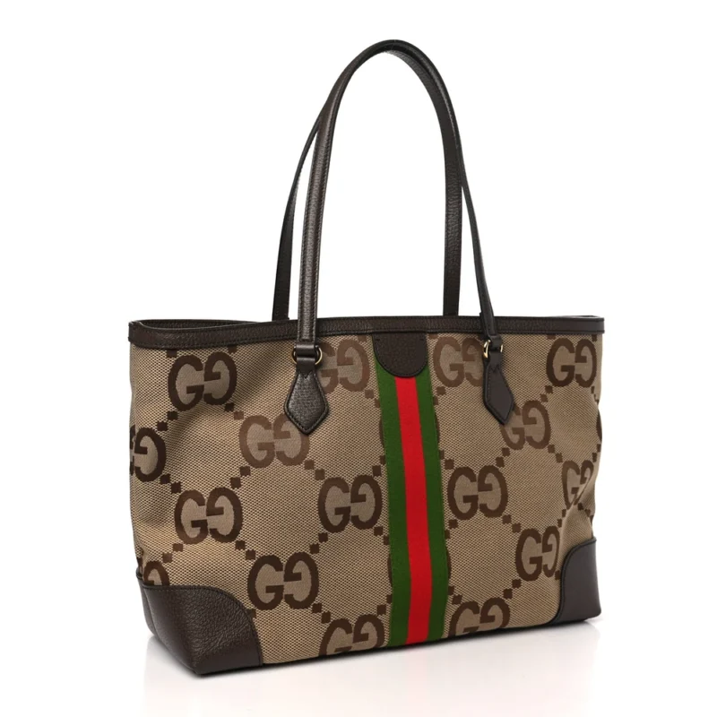 GUCCI MEDIUM OPHIDIA SHOPPING TOTE CAMEL EBONY TEXTURED DOLLAR CALFSKIN LEATHER - Image 3