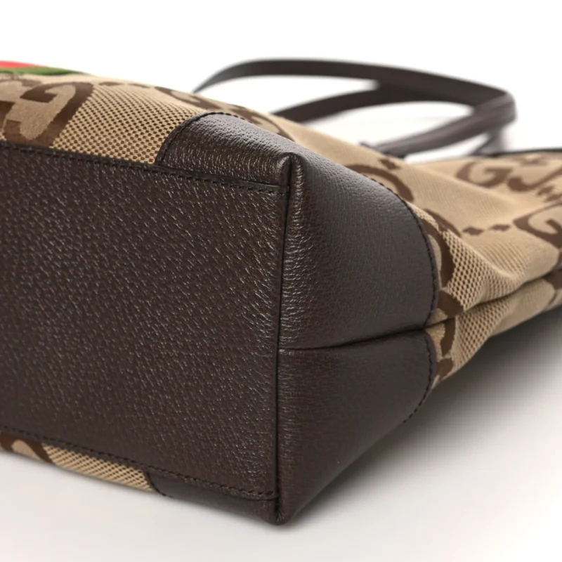 GUCCI MEDIUM OPHIDIA SHOPPING TOTE CAMEL EBONY TEXTURED DOLLAR CALFSKIN LEATHER - Image 4