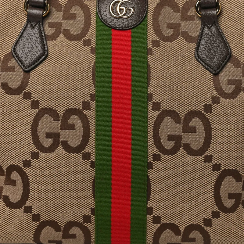 GUCCI MEDIUM OPHIDIA SHOPPING TOTE CAMEL EBONY TEXTURED DOLLAR CALFSKIN LEATHER - Image 8