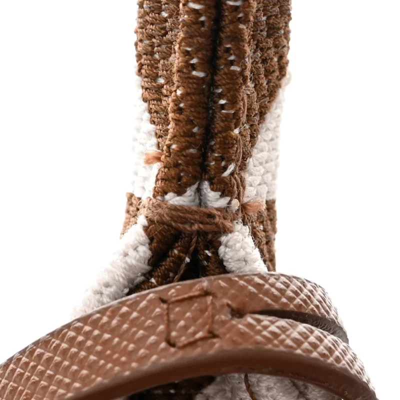 PRADA LARGE TRIANGOLO SYMBOLE EMBROIDERED TOTE TOBACCO/TALCO JACQUARD SAFFIANO LEATHER - Image 9