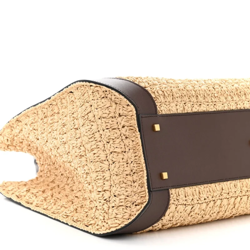 VALENTINO GARAVANI MEDIUM VLOGO TOTE NATURALE/FONDANT RAFFIA & CALFSKIN LEATHER GOLD HARDWARE - Image 4