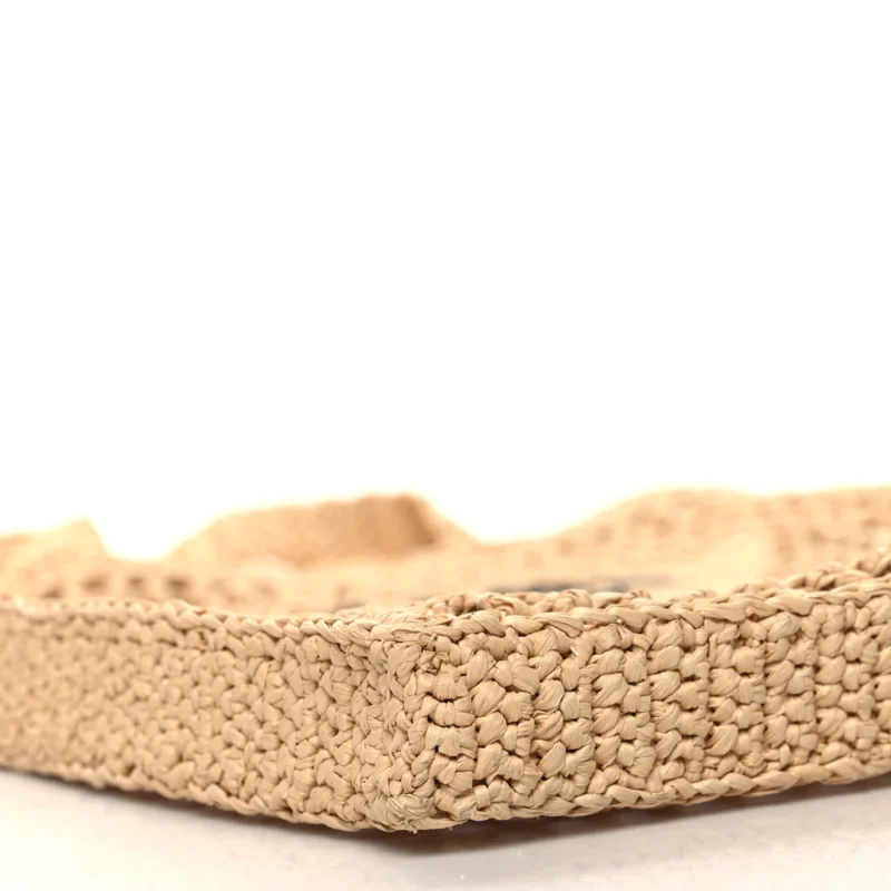 PRADA MEDIUM EFFECT CROCHET LOGO EMBROIDERED TOTE NATURALE YARN RAFFIA - Image 4