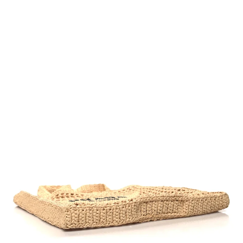 PRADA MEDIUM EFFECT CROCHET LOGO EMBROIDERED TOTE NATURALE YARN RAFFIA - Image 6