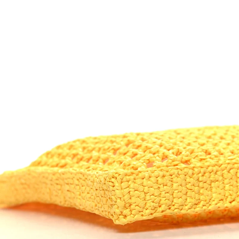 PRADA LARGE EFFECT CROCHET LOGO EMBROIDERED TOTE BAG GIALLO YARN RAFFIA - Image 4