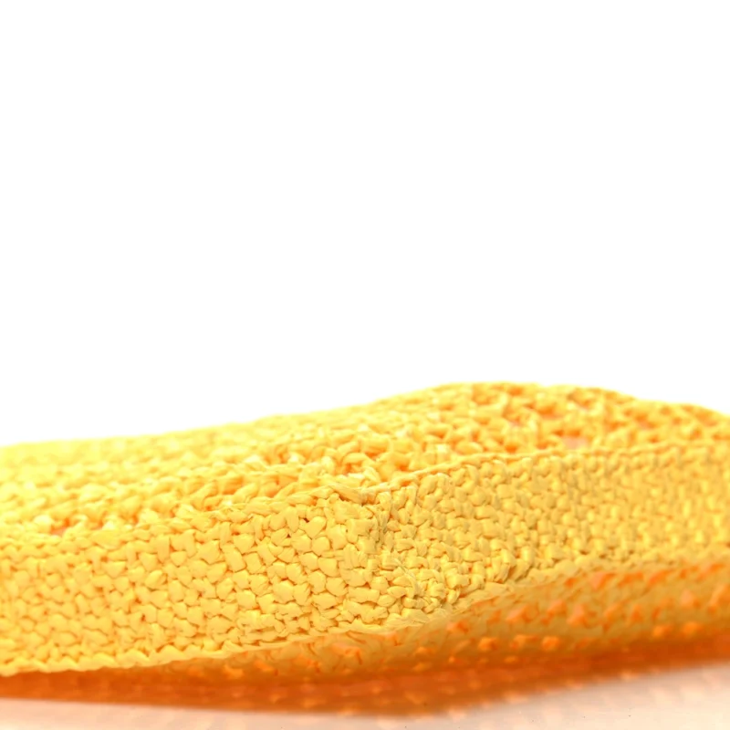 PRADA LARGE EFFECT CROCHET LOGO EMBROIDERED TOTE BAG GIALLO YARN RAFFIA - Image 5