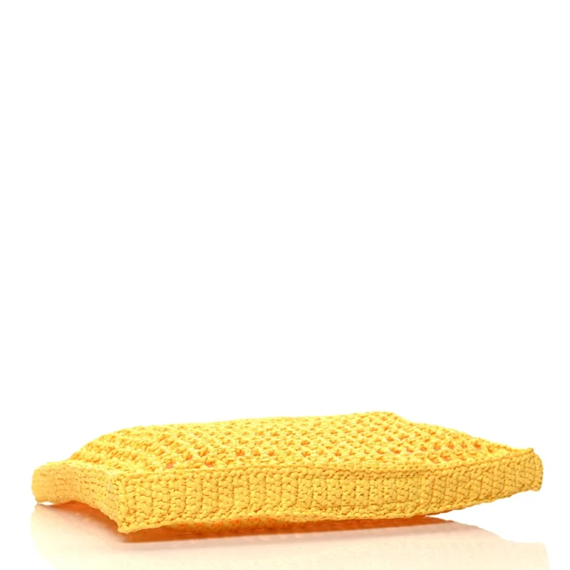 PRADA LARGE EFFECT CROCHET LOGO EMBROIDERED TOTE BAG GIALLO YARN RAFFIA - Image 6