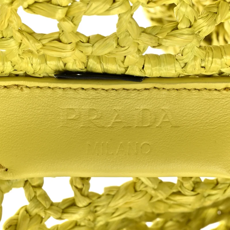PRADA LARGE EFFECT CROCHET LOGO EMBROIDERED TOTE BAG CEDRO YARN RAFFIA - Image 2