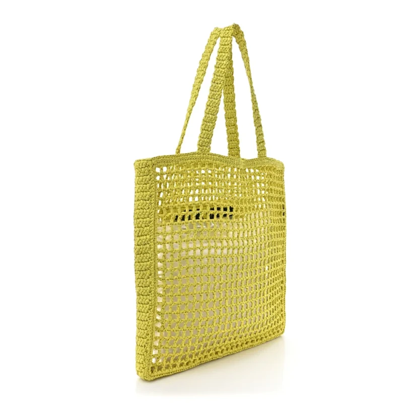 PRADA LARGE EFFECT CROCHET LOGO EMBROIDERED TOTE BAG CEDRO YARN RAFFIA - Image 3