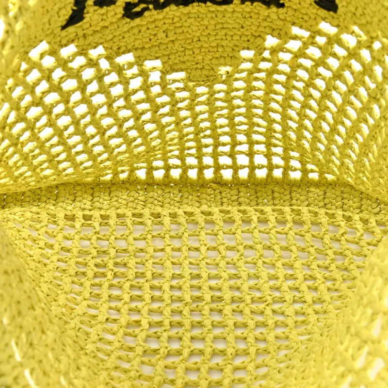 PRADA LARGE EFFECT CROCHET LOGO EMBROIDERED TOTE BAG CEDRO YARN RAFFIA - Image 7