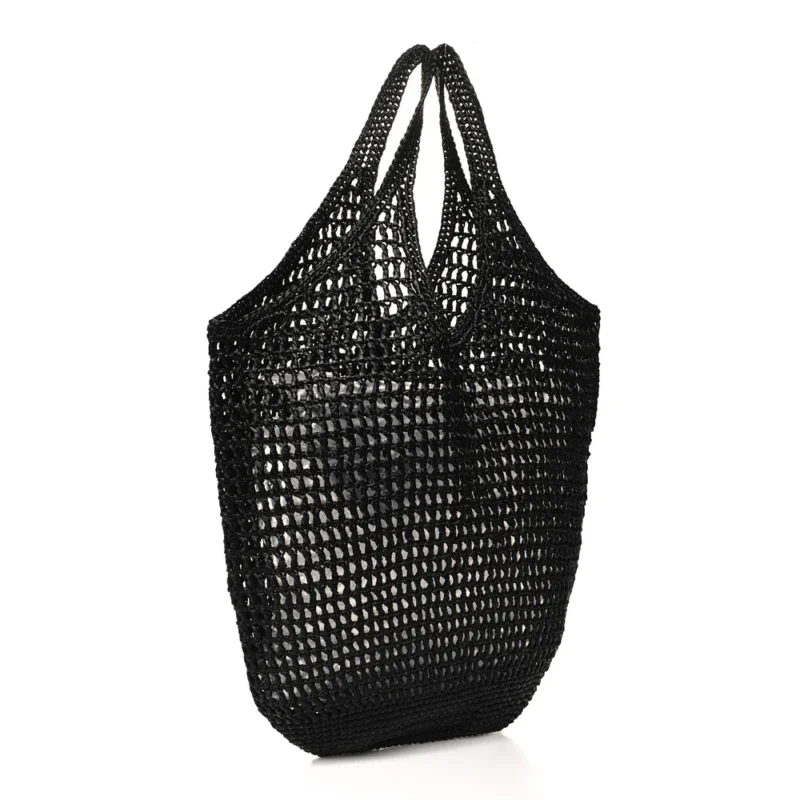 PRADA LARGE EFFECT LOGO EMBROIDERED SHOPPING CROCHET TOTE BAG BLACK YARN RAFFIA - Image 3