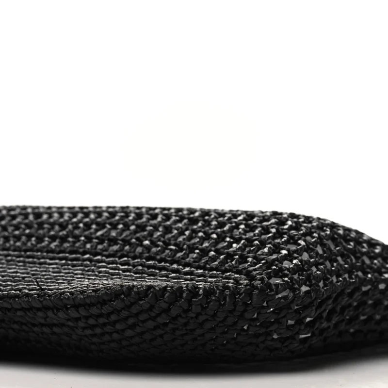 PRADA LARGE EFFECT LOGO EMBROIDERED SHOPPING CROCHET TOTE BAG BLACK YARN RAFFIA - Image 5