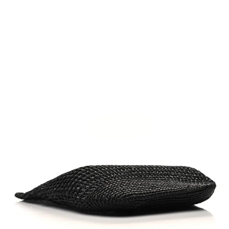 PRADA LARGE EFFECT LOGO EMBROIDERED SHOPPING CROCHET TOTE BAG BLACK YARN RAFFIA - Image 6