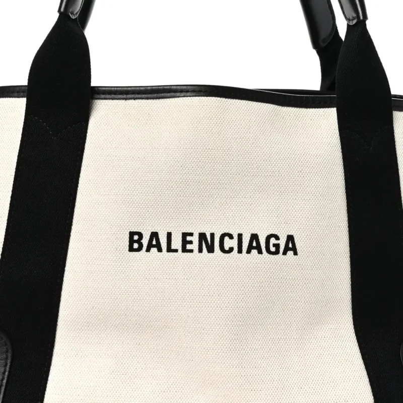 BALENCIAGA SMALL NAVY CABAS NATURAL/BLACK COTTON CANVAS - Image 9