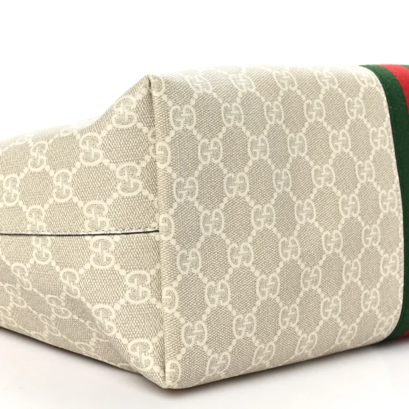 GUCCI MEDIUM OPHIDIA SHOPPING TOTE BEIGE / MYSTIC WHITE / OATMEAL GG SUPREME MONOGRAM COATED CANVAS & TEXTURED DOLLAR CALFSKIN LEATHER GOLD HARDWARE - Image 3