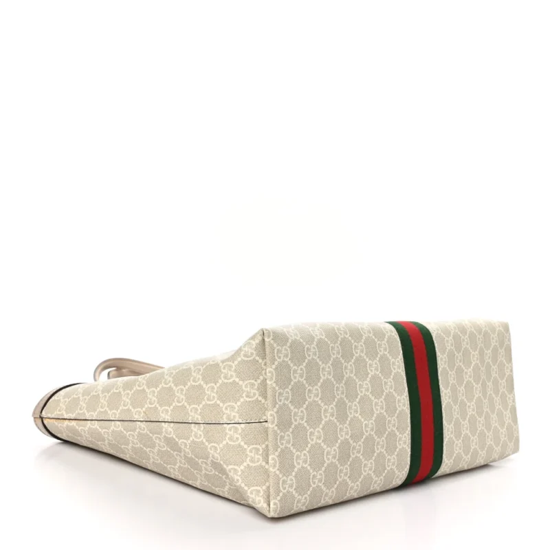 GUCCI MEDIUM OPHIDIA SHOPPING TOTE BEIGE / MYSTIC WHITE / OATMEAL GG SUPREME MONOGRAM COATED CANVAS & TEXTURED DOLLAR CALFSKIN LEATHER GOLD HARDWARE - Image 5