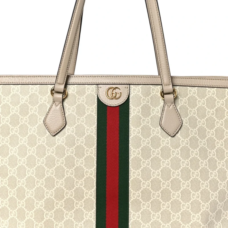 GUCCI MEDIUM OPHIDIA SHOPPING TOTE BEIGE / MYSTIC WHITE / OATMEAL GG SUPREME MONOGRAM COATED CANVAS & TEXTURED DOLLAR CALFSKIN LEATHER GOLD HARDWARE - Image 7
