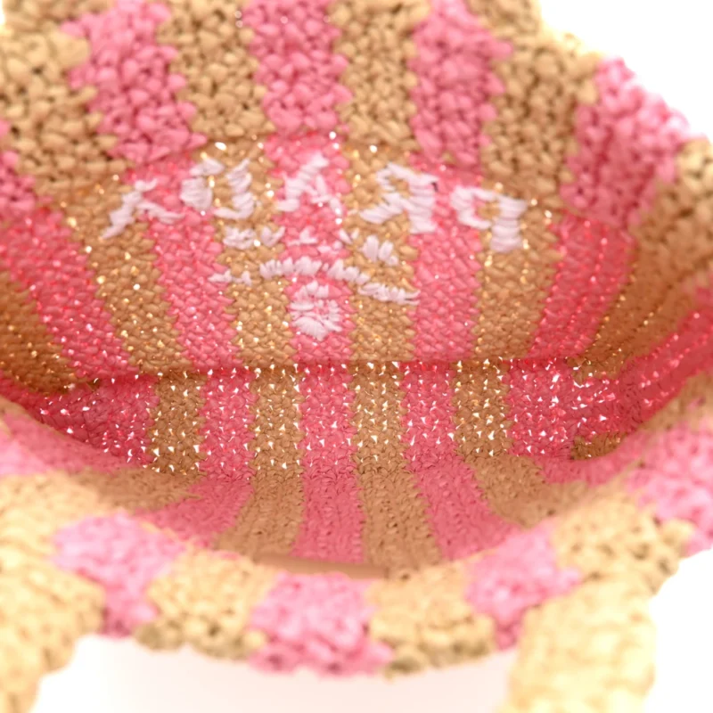 PRADA SMALL EFFECT CROCHET STRIPED LOGO TOTE NATURALE/PETALO YARN RAFFIA - Image 7
