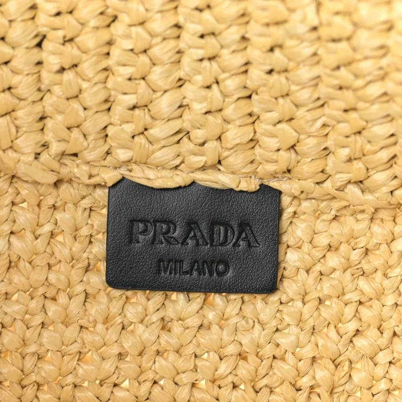 PRADA LARGE EFFECT CROCHET EMBROIDERED LOGO TOTE NATURALE YARN RAFFIA - Image 2