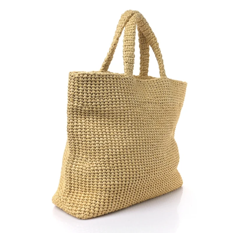 PRADA LARGE EFFECT CROCHET EMBROIDERED LOGO TOTE NATURALE YARN RAFFIA - Image 3