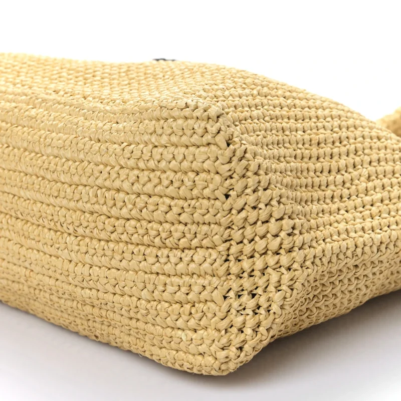 PRADA LARGE EFFECT CROCHET EMBROIDERED LOGO TOTE NATURALE YARN RAFFIA - Image 5