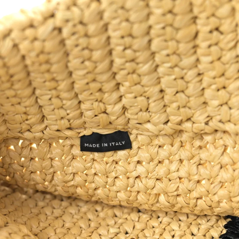 PRADA LARGE EFFECT CROCHET EMBROIDERED LOGO TOTE NATURALE YARN RAFFIA - Image 8