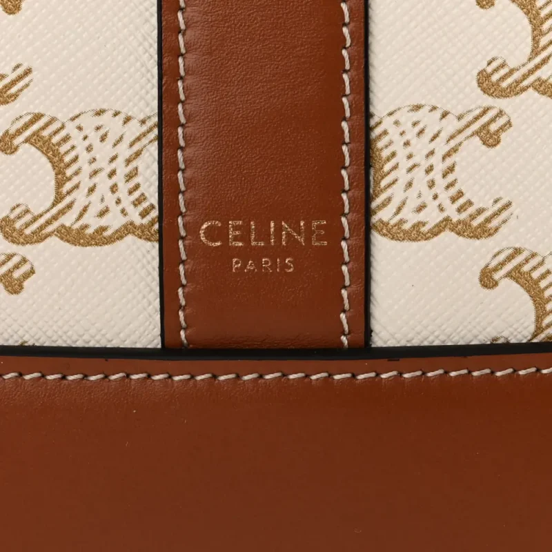 CELINE SMALL BUCKET BAG WHITE TRIOMPHE CANVAS & CALFSKIN LEATHER GOLD HARDWARE - Image 2