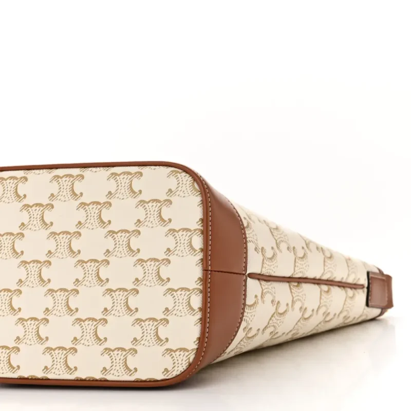 CELINE SMALL BUCKET BAG WHITE TRIOMPHE CANVAS & CALFSKIN LEATHER GOLD HARDWARE - Image 5