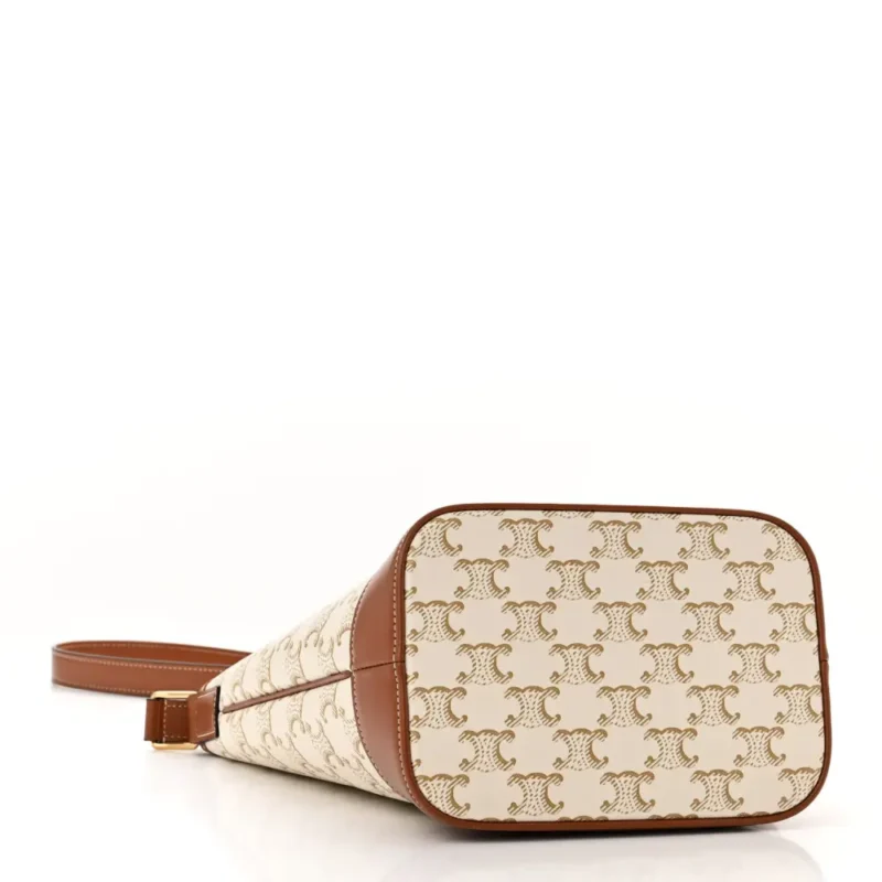 CELINE SMALL BUCKET BAG WHITE TRIOMPHE CANVAS & CALFSKIN LEATHER GOLD HARDWARE - Image 6